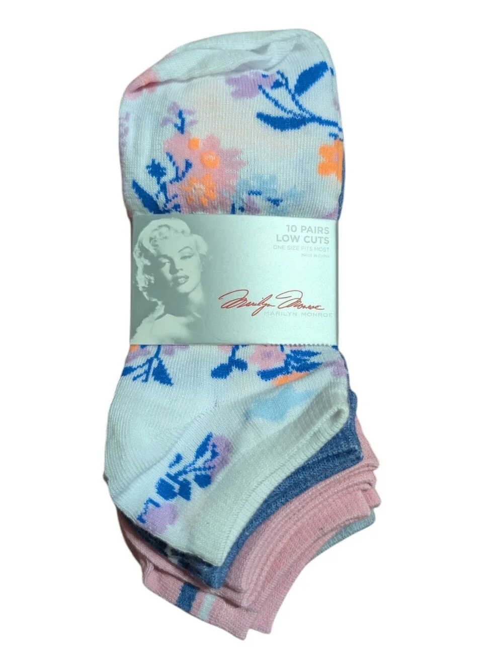 Marilyn Monroe Low Cut Socks - Blue & PINK Floral Print (10 Pairs)